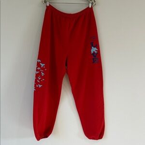 Women's Red Joggers with Blue Accents